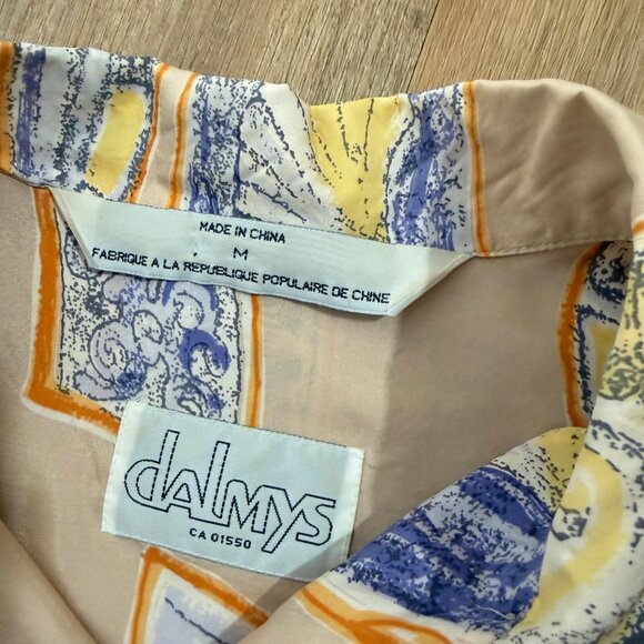 Vintage Dalmys 100% Silk Button Down Shirt Tan Abstract Oversized Artsy M - Picture 5 of 8